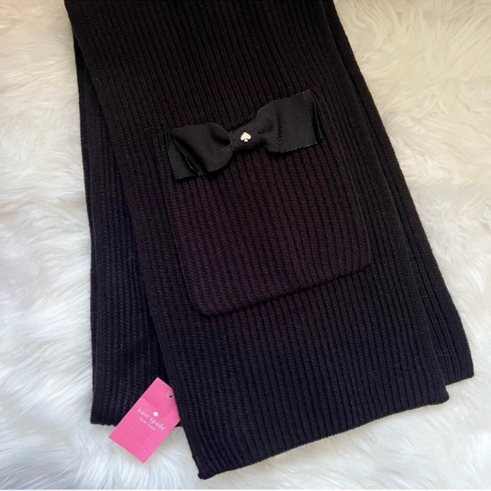 New! Rare KATE SPADE Long Grosgrain Bow Knit Scarf and Bow Beanie Hat Set - Picture 3 of 7